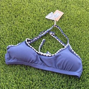 Blue Triangle One-Piece Swim Top with Decorative Trim